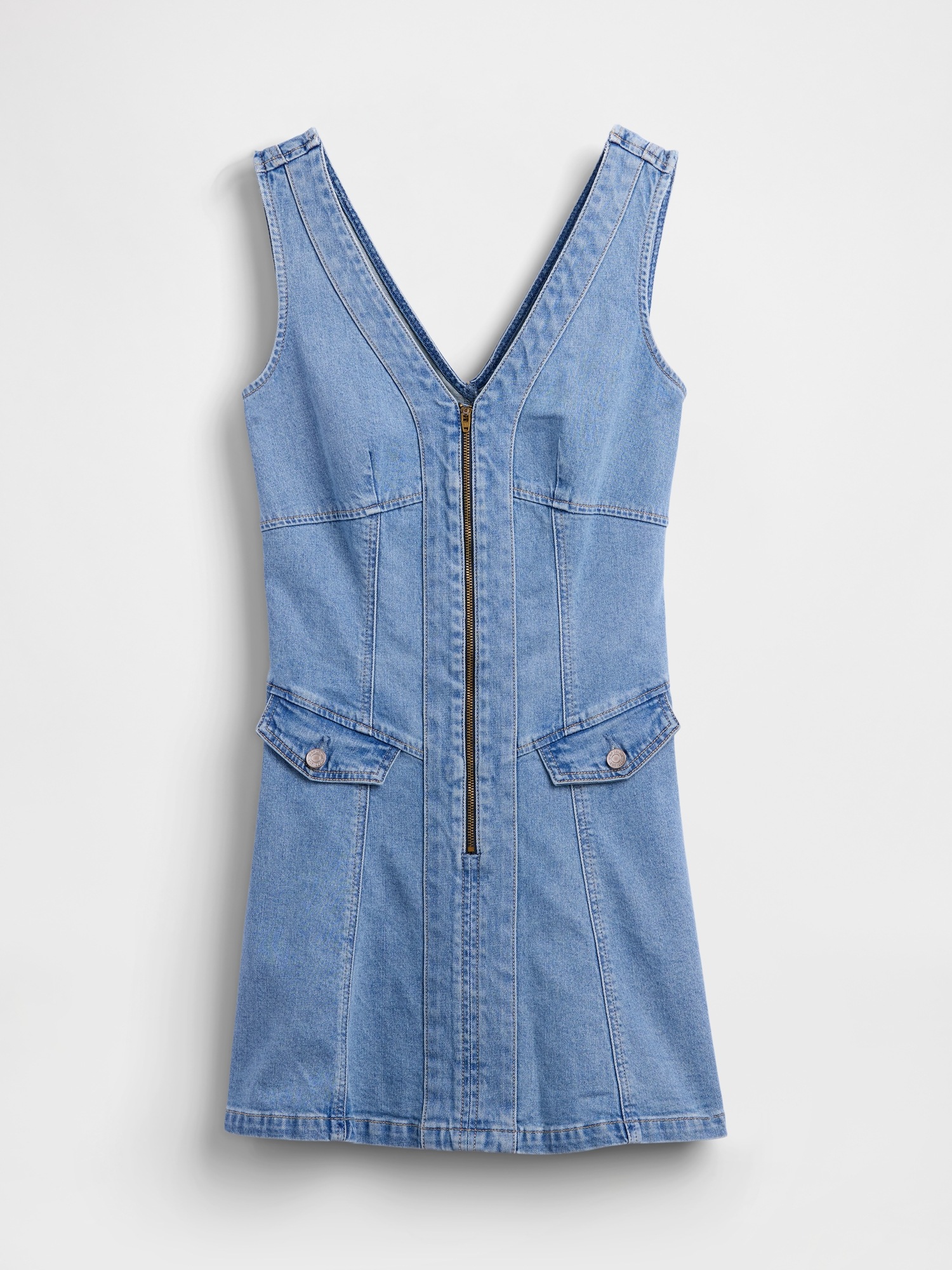 Женское платье Gap Denim Seamed Zip-Front Mini, цвет: Светлая варка — фото 3