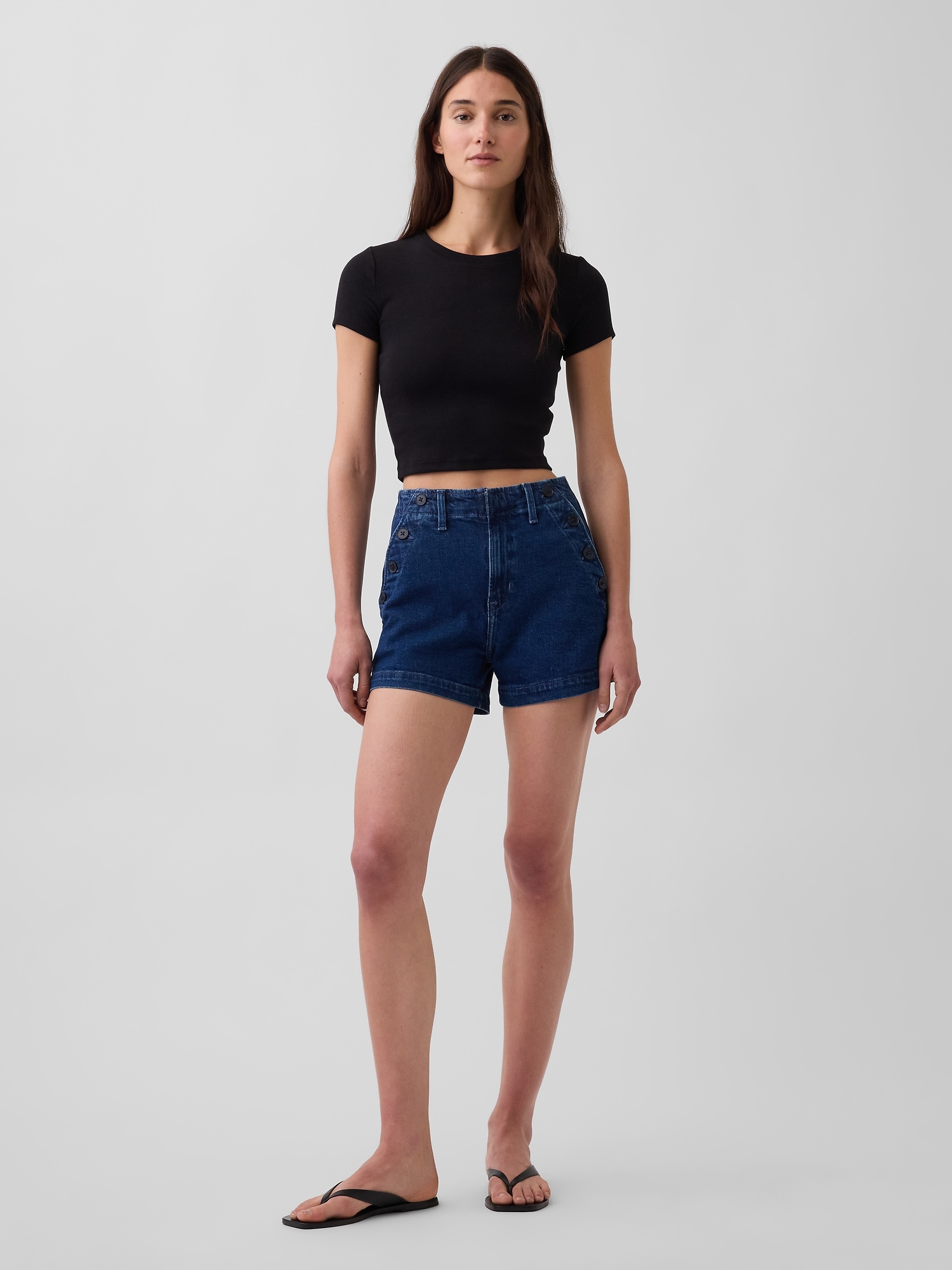 3.5" High Rise Sailor Relaxed Straight Denim Shorts