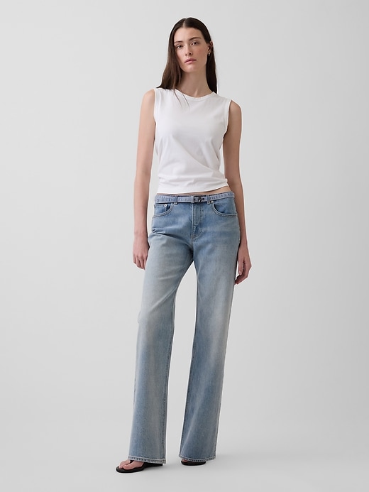 Image number 1 showing, Mid Rise Micro Belt Relaxed Straight Jeans