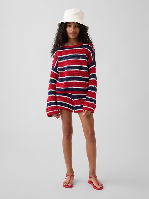 Image number 4 showing, Kids Crochet Oversized Stripe Sweater