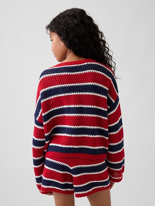 Image number 3 showing, Kids Crochet Oversized Stripe Sweater