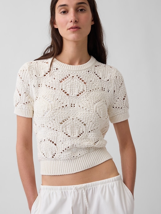Image number 4 showing, 100% Cotton Crochet Sweater