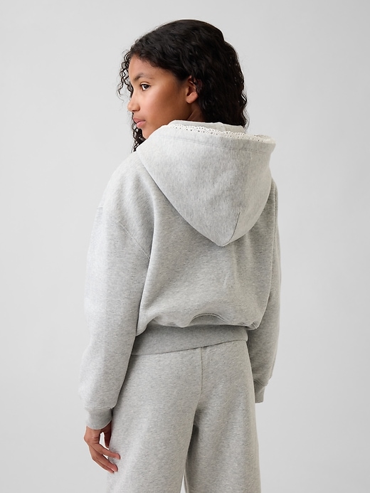 Image number 3 showing, Kids VintageSoft Relaxed Lace-Trim Zip Hoodie