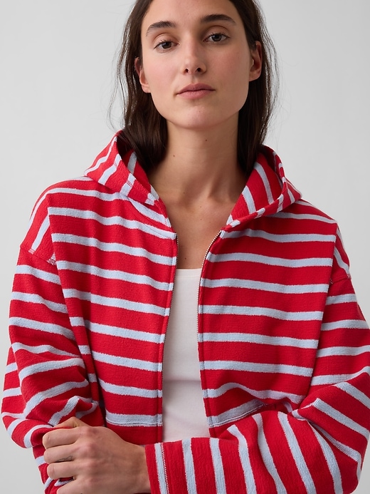 Image number 4 showing, Towel Terry Oversized Stripe Zip Hoodie