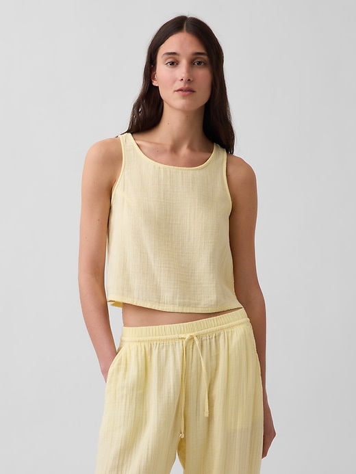Image number 1 showing, Cotton Gauze Racer Shell Tank Top