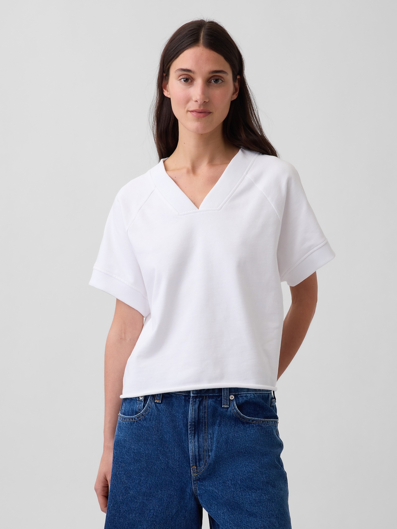 Женский свитшот Gap VintageSoft Terry Oversized V-Neck, цвет: Белый