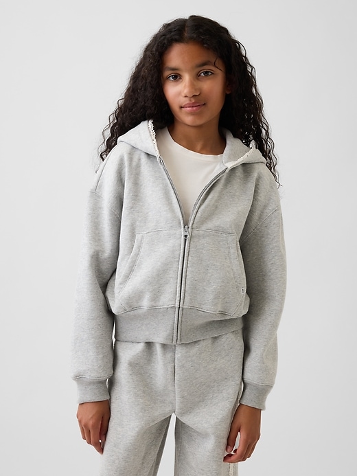 Image number 1 showing, Kids VintageSoft Relaxed Lace-Trim Zip Hoodie