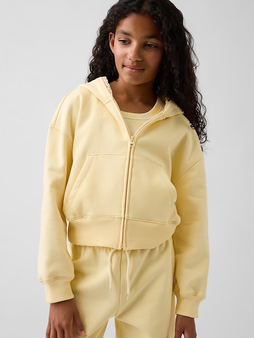 Image number 1 showing, Kids VintageSoft Relaxed Lace-Trim Zip Hoodie