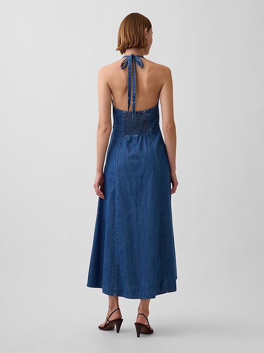 Image number 2 showing, Denim Seamed Halter Maxi Dress