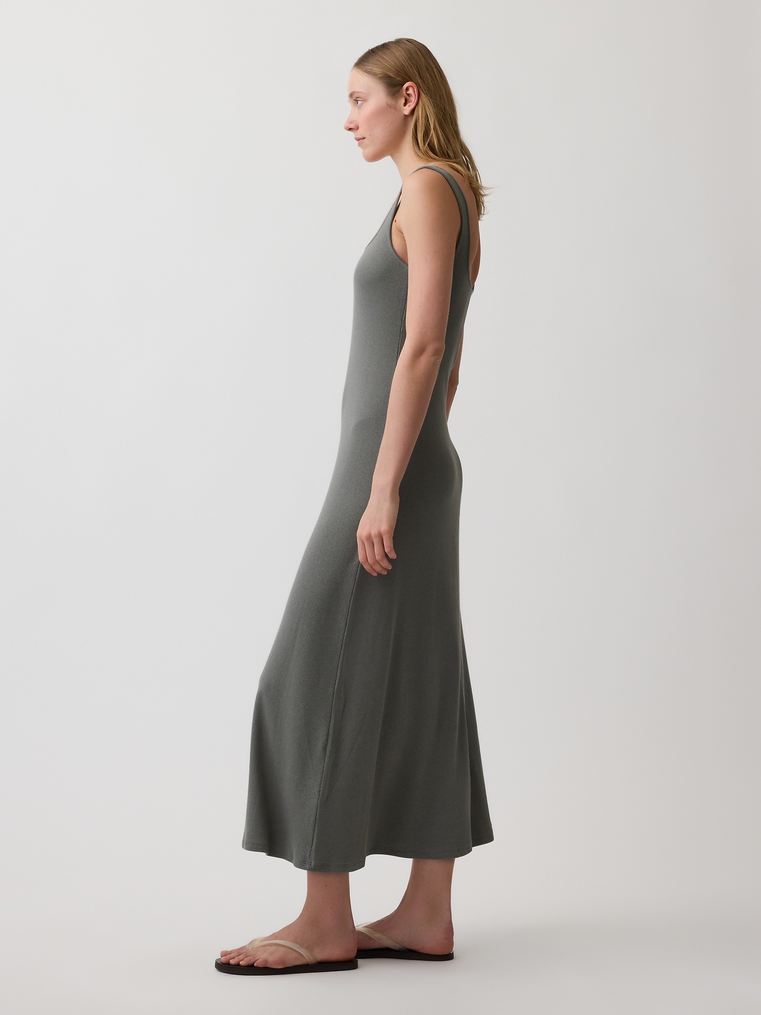 Женское платье Gap Modern Rib Square-Neck Maxi, цвет: Зелёный — фото 3