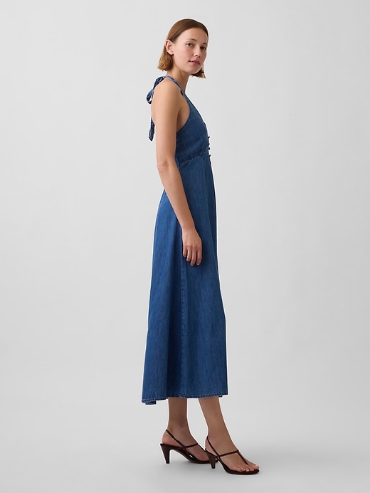 Image number 3 showing, Denim Seamed Halter Maxi Dress
