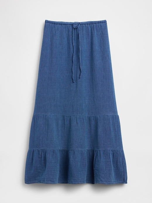 Image number 1 showing, Cotton Gauze Denim Tiered Easy Maxi Skirt