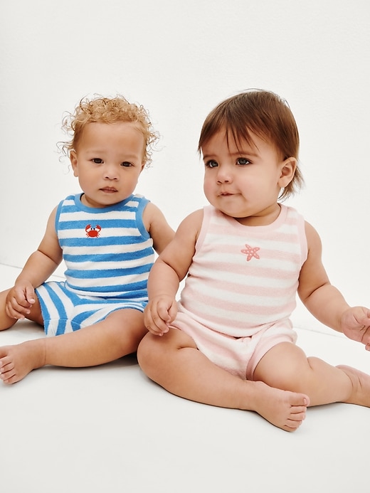 Image number 4 showing, Baby Towel Terry Stripe Outfit Set