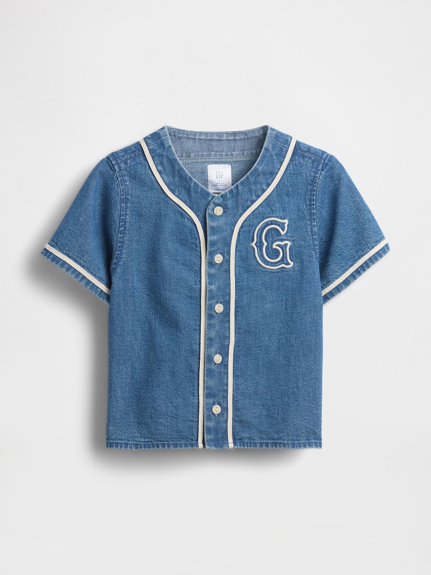 Рубашка Gap Denim Varsity Logo Baseball Shirt для малышей, цвет: Средняя варка — фото 2
