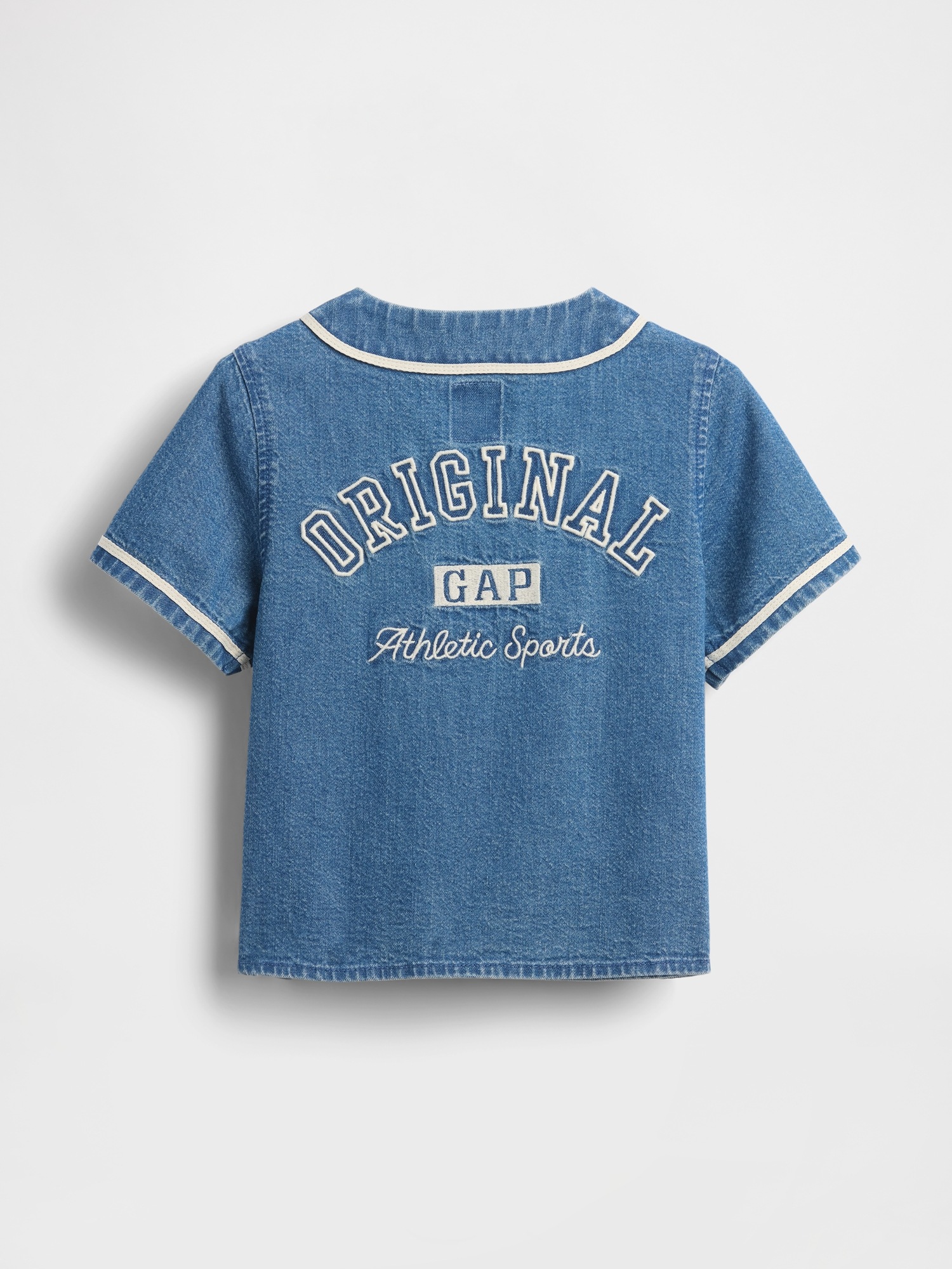 Рубашка Gap Denim Varsity Logo Baseball Shirt для малышей, цвет: Средняя варка — фото 3
