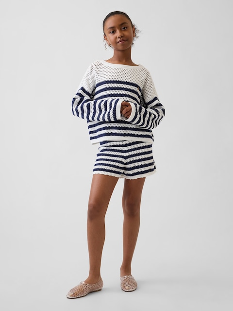 Kids 100% Cotton Crochet Stripe Easy Shorts
