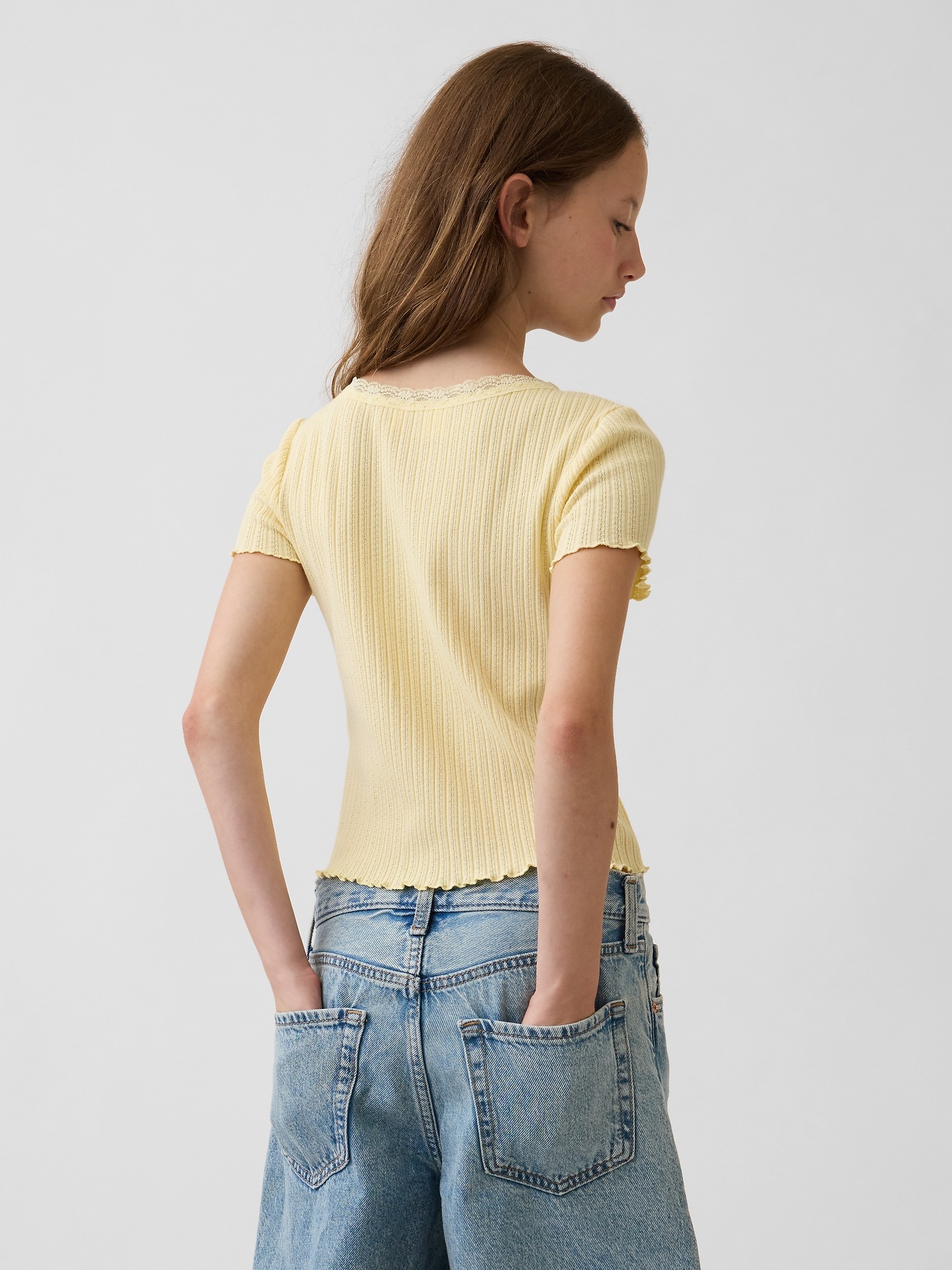 Детская футболка Gap Pointelle Rib Button-Front, цвет: Жёлтый — фото 3