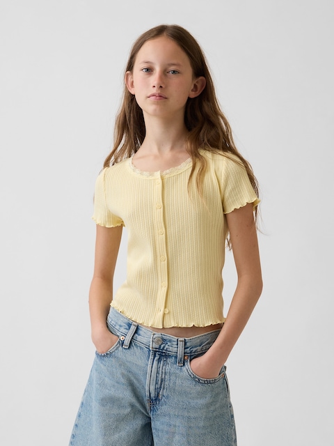 Kids Pointelle Rib Button-Front T-Shirt
