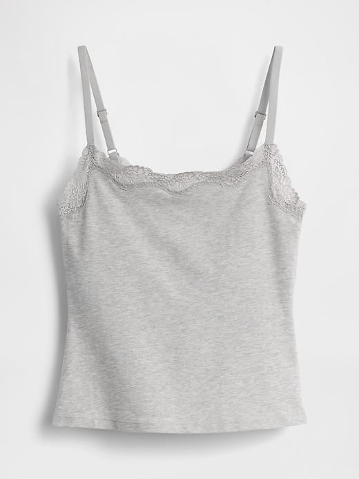 Image number 5 showing, Organic Stretch Cotton Lace-Trim Shelf-Bra Cami