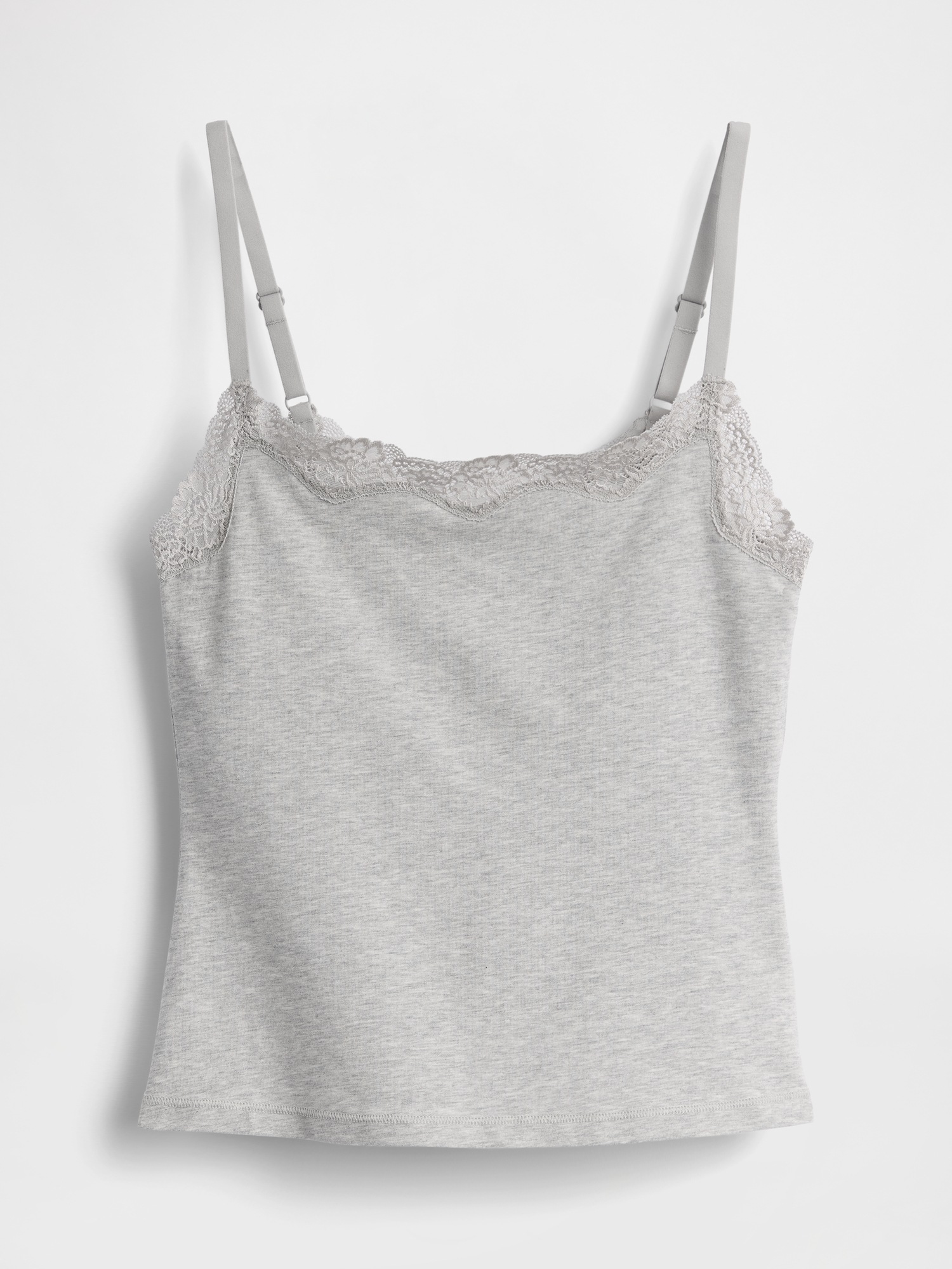Женский топ Gap Organic Stretch Cotton Lace-Trim Shelf-Bra Cami, цвет: Меланжевый серый — фото 4