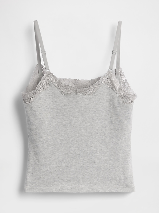 Image number 6 showing, Organic Stretch Cotton Lace-Trim Shelf-Bra Cami