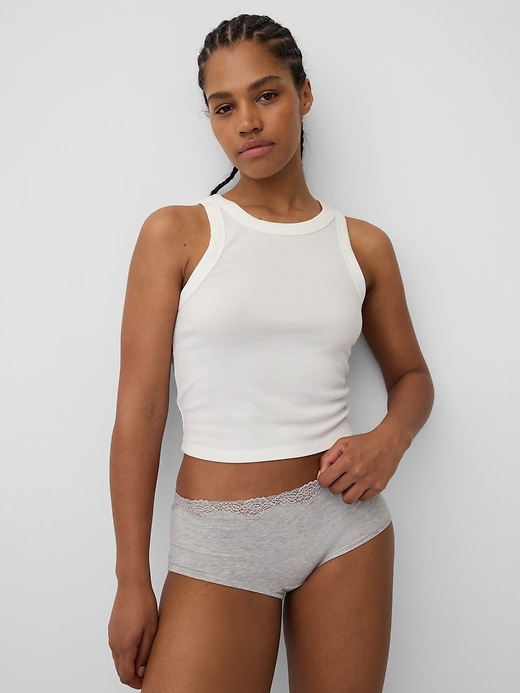 Image number 1 showing, Organic Stretch Cotton Lace-Trim Shorty