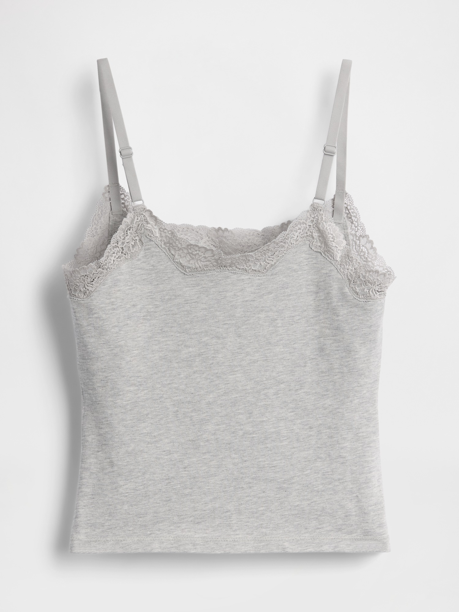 Женский топ Gap Organic Stretch Cotton Lace-Trim Shelf-Bra Cami, цвет: Меланжевый серый — фото 5