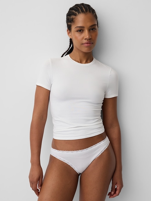 Image number 1 showing, Organic Stretch Cotton Lace-Trim Bikini