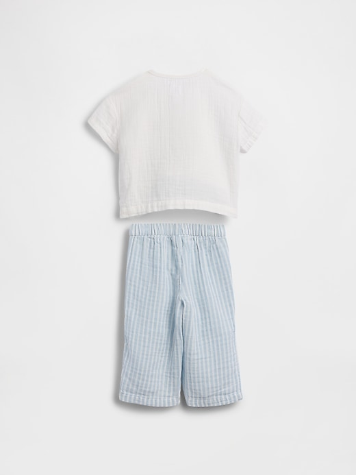 Image number 2 showing, Baby Cotton Gauze Henley Outfit Set