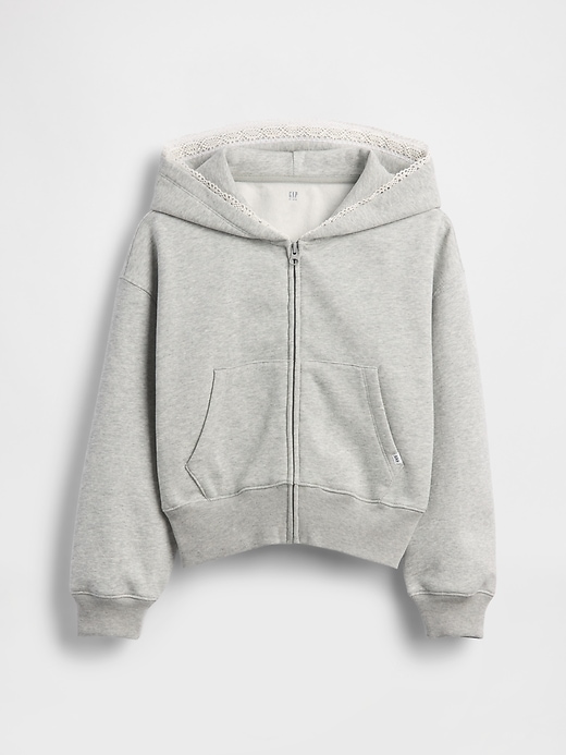 Image number 2 showing, Kids VintageSoft Relaxed Lace-Trim Zip Hoodie