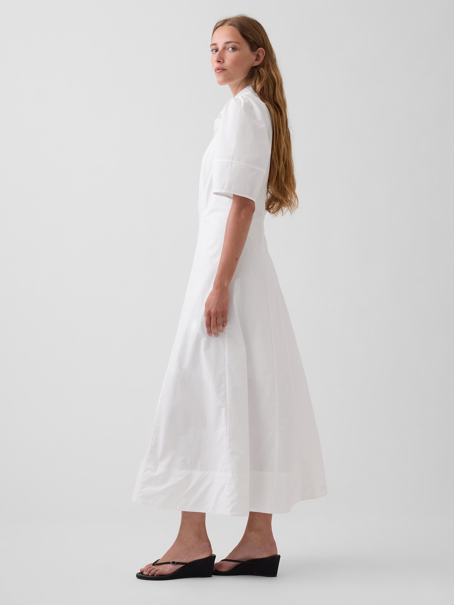 Barrel-Sleeve Maxi Shirtdress