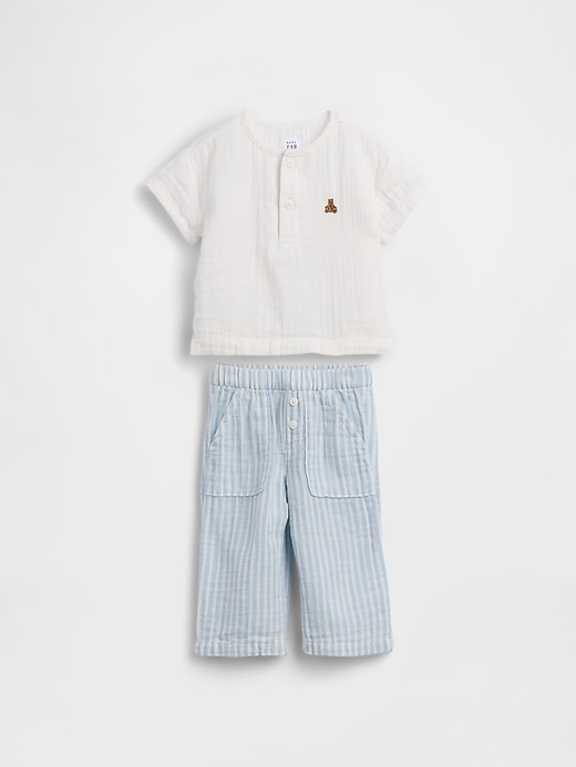 Baby Cotton Gauze Henley Outfit Set | Gap