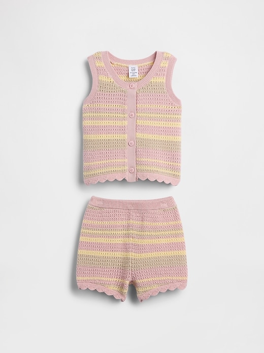 Image number 1 showing, Baby Crochet Stripe Vest Outfit Set