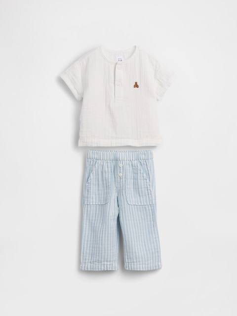 Baby Cotton Gauze Henley Outfit Set
