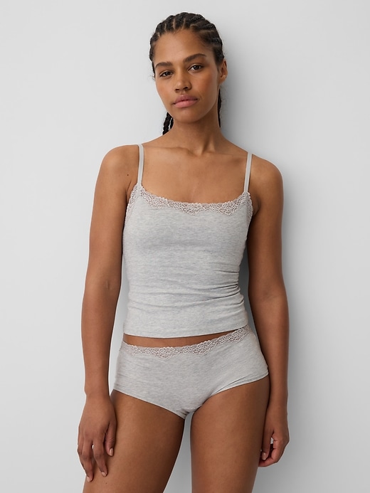 Image number 1 showing, Organic Stretch Cotton Lace-Trim Shelf-Bra Cami