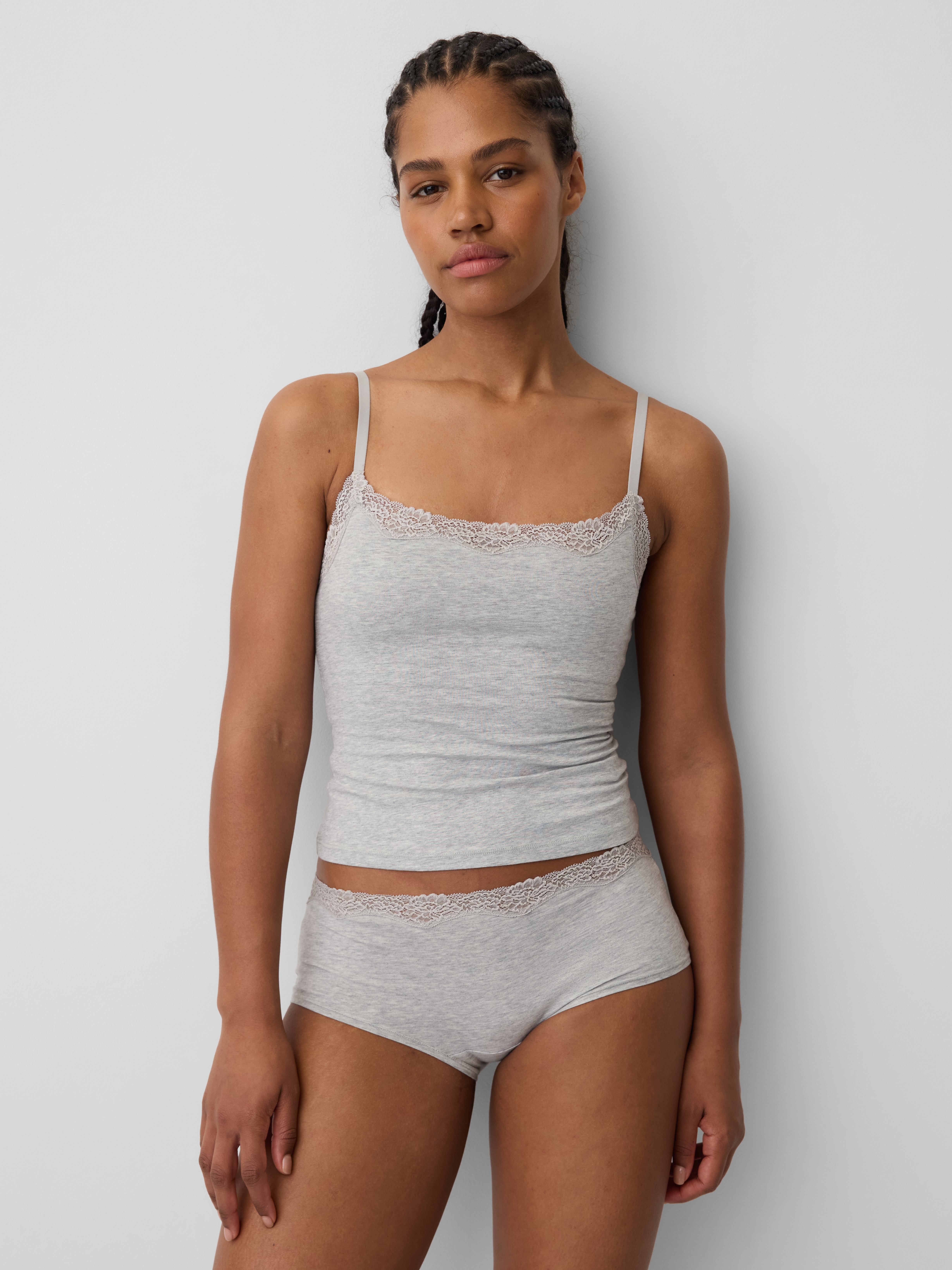 Organic Stretch Cotton Lace-Trim Shelf-Bra Cami