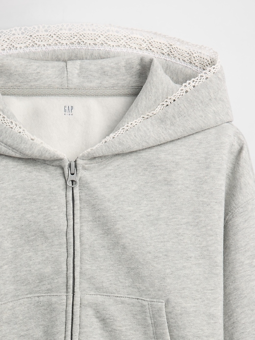 Image number 5 showing, Kids VintageSoft Relaxed Lace-Trim Zip Hoodie