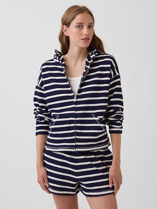 Image number 1 showing, Towel Terry Oversized Stripe Zip Hoodie