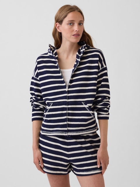 Towel Terry Oversized Stripe Zip Hoodie