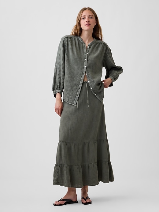 Image number 1 showing, Cotton Gauze Tiered Easy Maxi Skirt