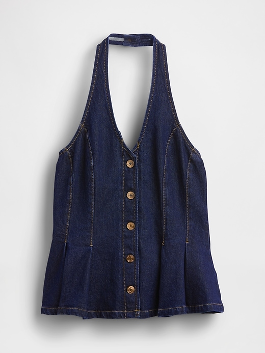 Image number 5 showing, Denim Fitted Halter Peplum Top