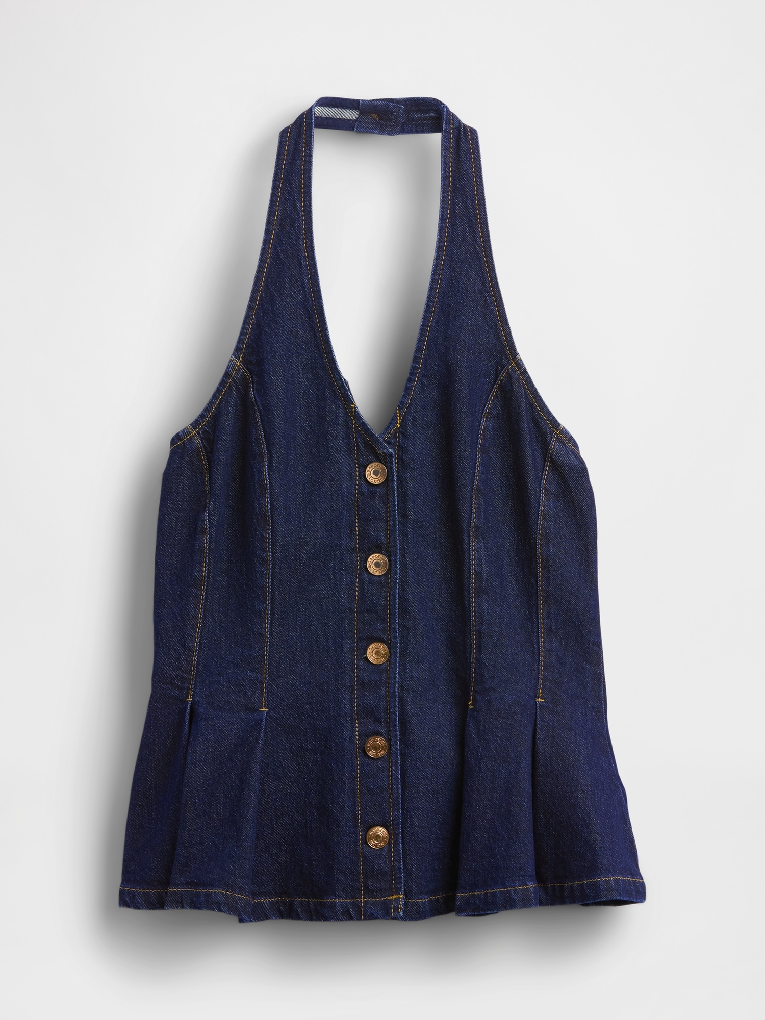 Женский топ Gap Denim Fitted Halter Peplum Top, цвет: Тёмная варка — фото 4