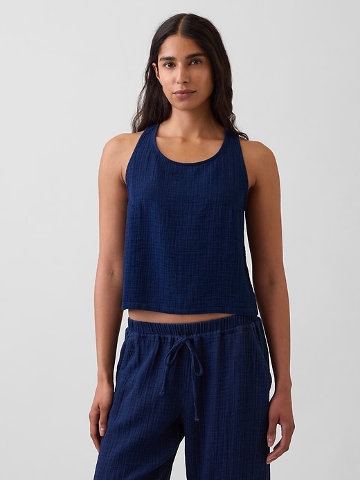 Image number 1 showing, Cotton Gauze Denim Crop Shell Tank Top