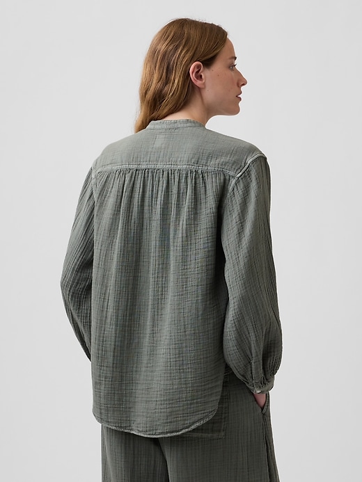 Image number 3 showing, Cotton Gauze Oversized Collarless Shirt