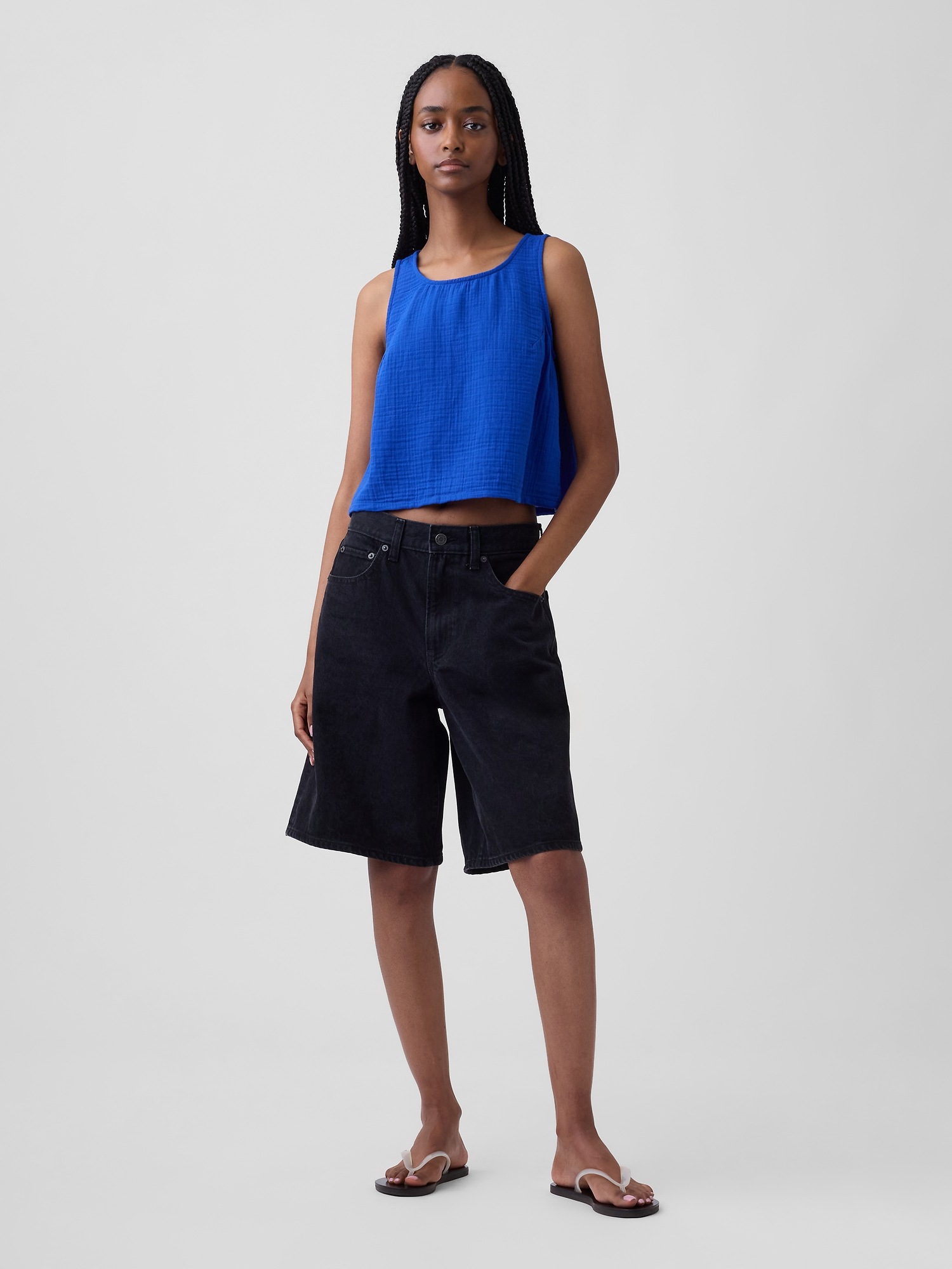 Женский топ Gap Cotton Gauze Racer Shell Tank Top, цвет: Синий — фото 2