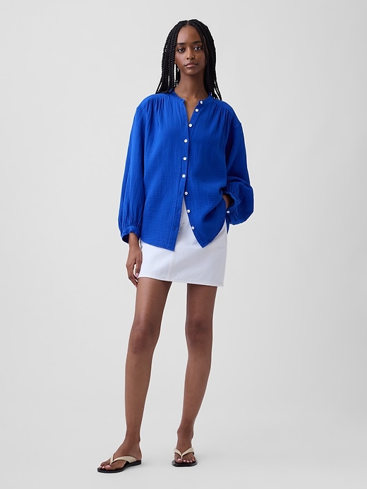 Image number 2 showing, Cotton Gauze Oversized Collarless Shirt
