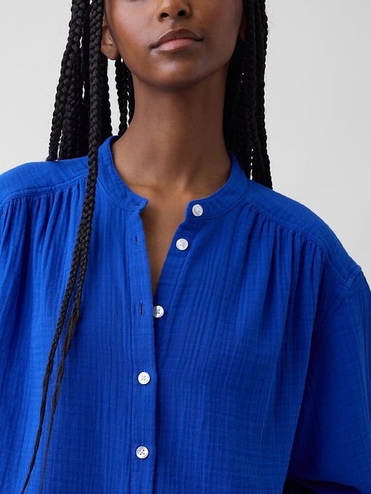 Image number 4 showing, Cotton Gauze Oversized Collarless Shirt