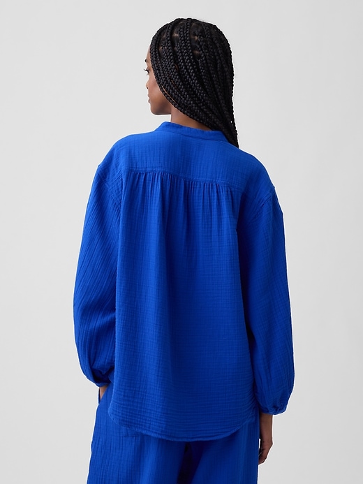 Image number 3 showing, Cotton Gauze Oversized Collarless Shirt