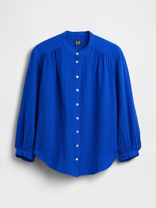 Image number 5 showing, Cotton Gauze Oversized Collarless Shirt