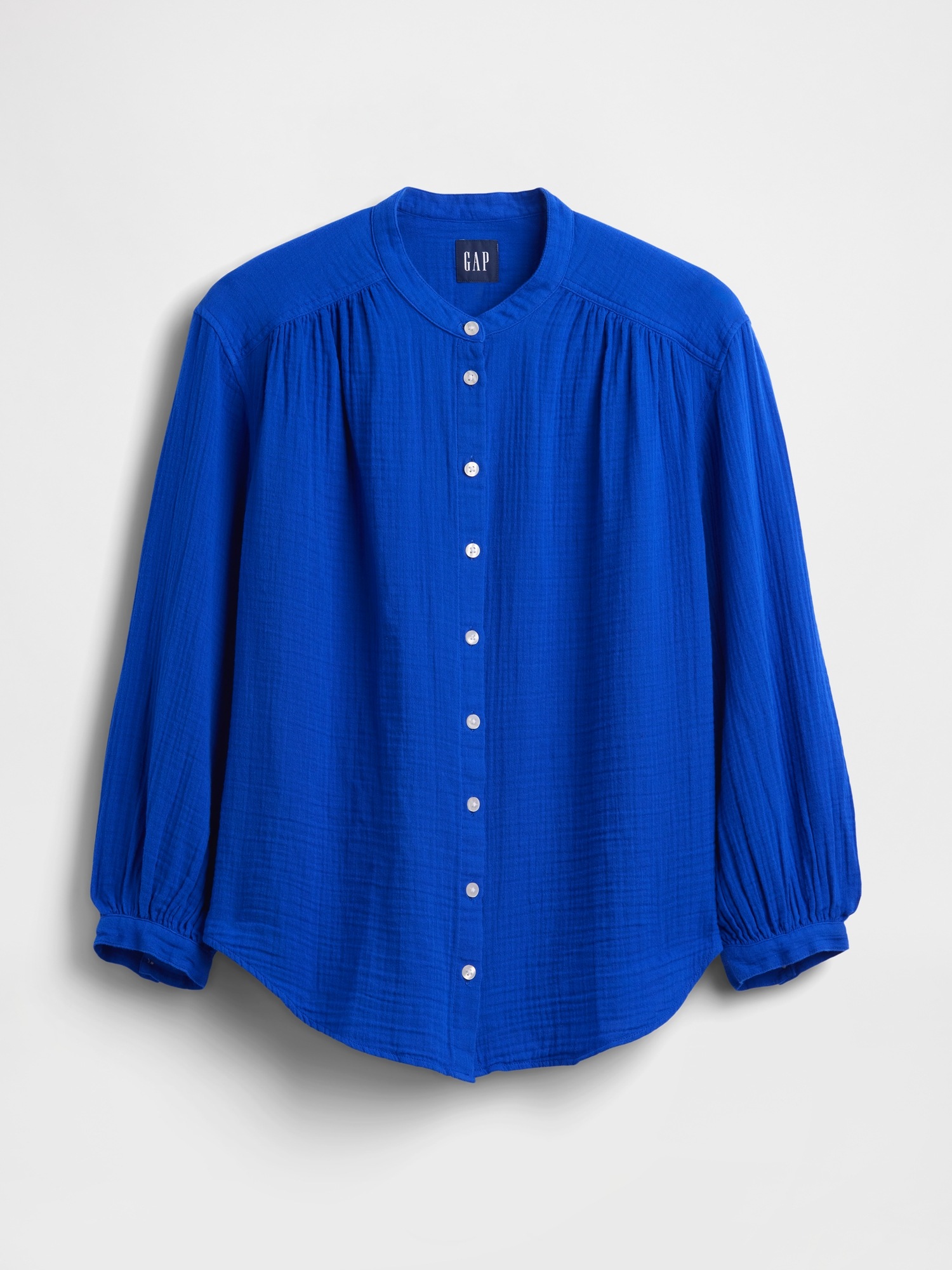 Женская рубашка Gap Cotton Gauze Oversized Collarless, цвет: Синий — фото 4